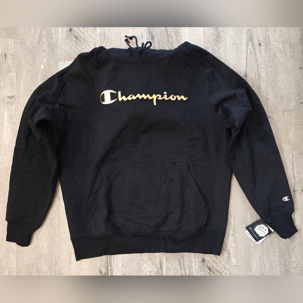 Champion Black Gold Foil Logo Fleece Sweatshirt